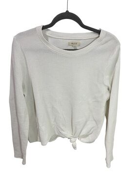 Madewell Long Sleeve Ribbed Knot Front Top White Size Large